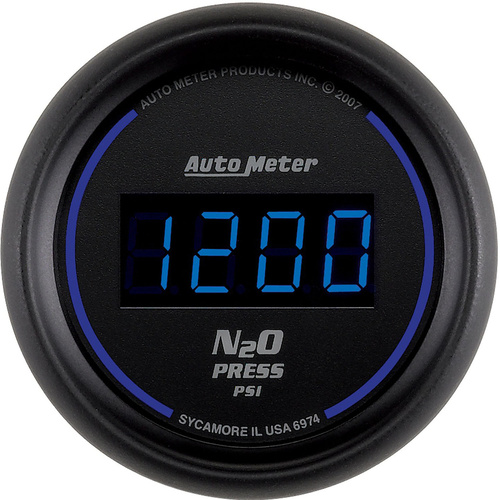 Autometer Gauge, Nitrous Pressure, 2 1/16 in., 1600psi, Digital, Black Dial w/ Blue LED, Digital, Each