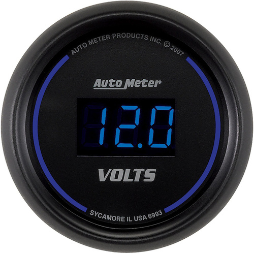 Autometer Gauge, Voltmeter, 2 1/16 in., 18V, Digital, Black Dial w/ Blue LED, Digital, Each