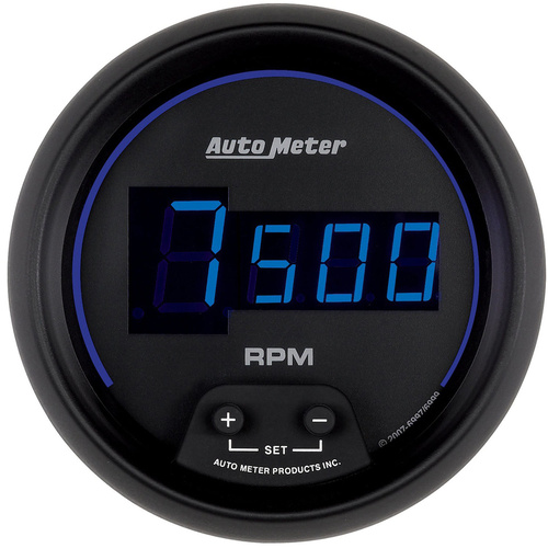 Autometer Gauge, Tachometer, 3 3/8 in., 0-10K RPM, In-Dash, Digital, Black Dial w/ Blue LED, Digital, Each
