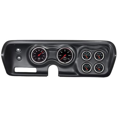 Autometer Direct Fit Dash Kit, Bbody/Chrgr/Gtx/Rdrnr/Sat 71-74, Rpm/Mph/Fuel/Oilp/Wtmp/Bat, Db, Desi