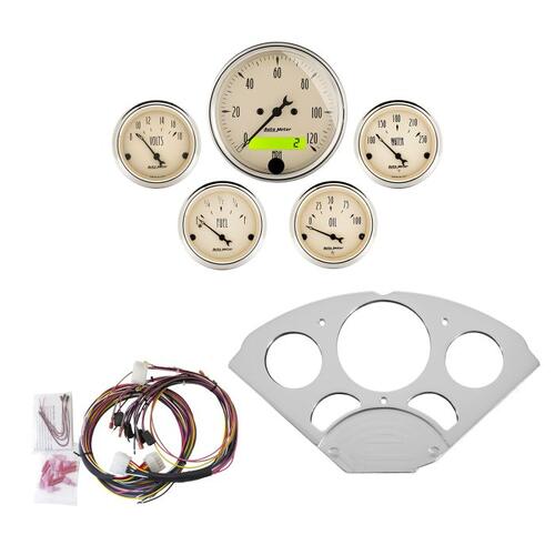 Autometer Direct Fit Dash Kit, Chevy Car 55-56, Mph/Fuel/Oilp/Wtmp/Bat, Ab, Antique Beige