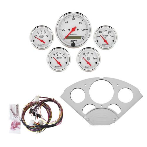 Autometer Direct Fit Dash Kit, Chevy Car 55-56, Mph/Fuel/Oilp/Wtmp/Bat, Aw, Arctic White