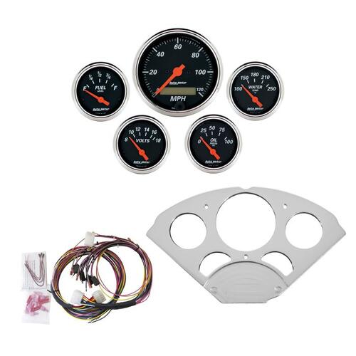 Autometer Direct Fit Dash Kit, Chevy Car 55-56, Mph/Fuel/Oilp/Wtmp/Bat, Db, Designer Black