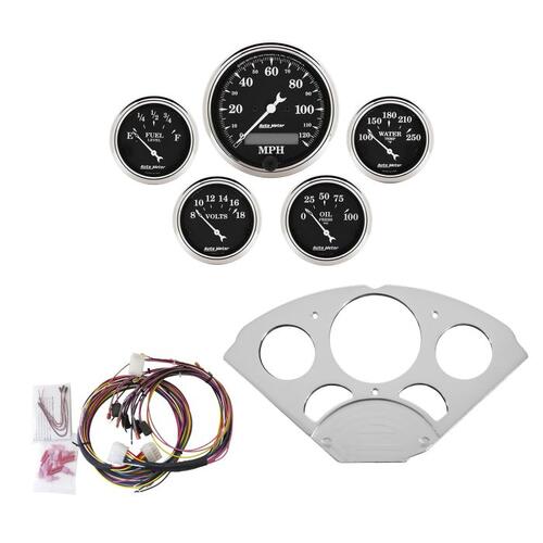 Autometer Direct Fit Dash Kit, Chevy Car 55-56, Mph/Fuel/Oilp/Wtmp/Bat, Otb, Old Tyme Black