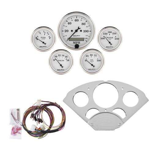 Autometer Direct Fit Dash Kit, Chevy Car 55-56, Mph/Fuel/Oilp/Wtmp/Bat, Otw, Old Tyme White