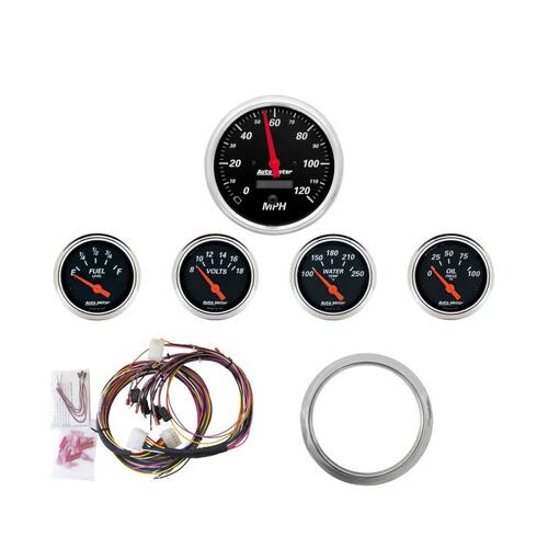 Autometer Direct Fit Dash Kit, Chevy Car 59-60, Mph/Fuel/Oilp/Wtmp/Bat, Db, Designer Black