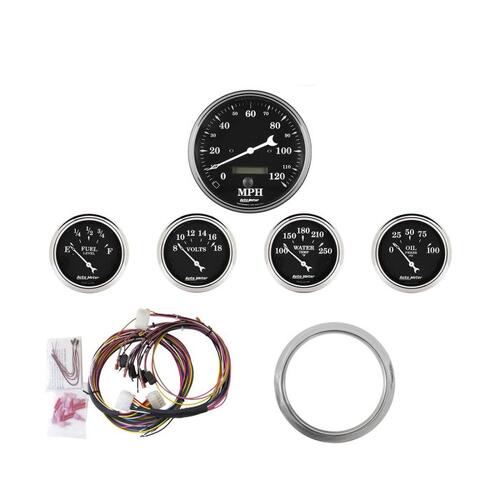 Autometer Direct Fit Dash Kit, Chevy Car 59-60, Mph/Fuel/Oilp/Wtmp/Bat, Otb, Old Tyme Black