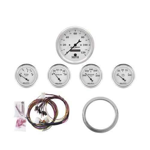 Autometer Direct Fit Dash Kit, Chevy Car 59-60, Mph/Fuel/Oilp/Wtmp/Bat, Otw, Old Tyme White