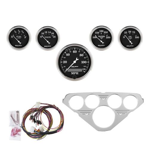 Autometer Direct Fit Dash Kit, Chevy Truck 55-59, Mph/Fuel/Oilp/Wtmp/Bat, Otb, Old Tyme Black