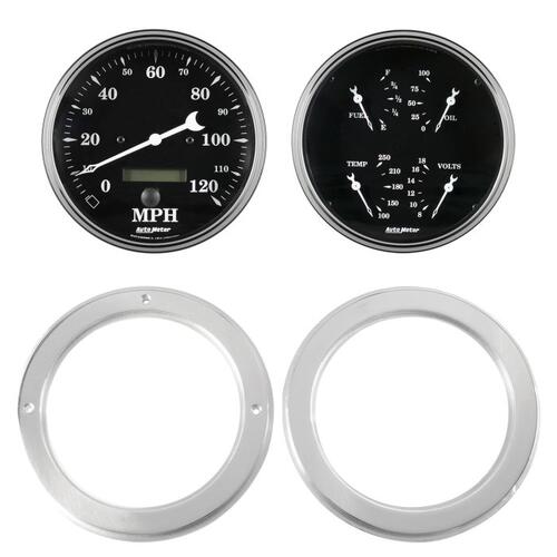 Autometer Direct Fit Dash Kit, 2 Pc, Chevy Truck 54-55, 2 X 5",  Old Tyme Black, Old Tyme Black