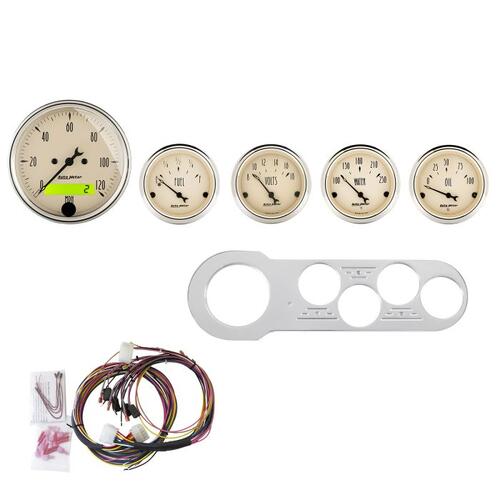 Autometer Direct Fit Dash Kit, Chevy Car 53-54, Mph/Fuel/Oilp/Wtmp/Bat, Ab, Antique Beige