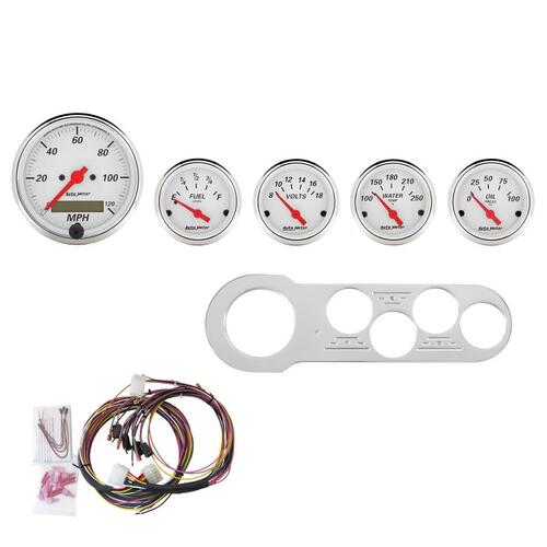 Autometer Direct Fit Dash Kit, Chevy Car 53-54, Mph/Fuel/Oilp/Wtmp/Bat, Aw, Arctic White