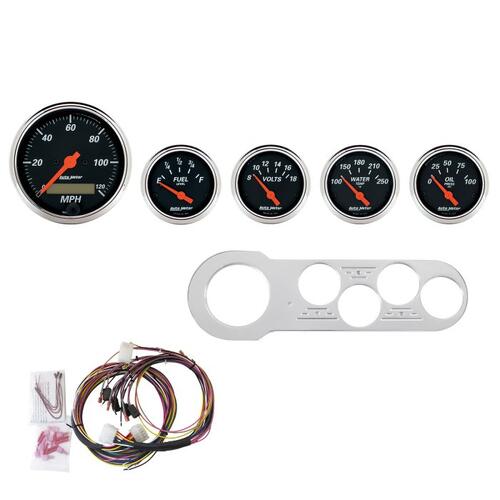 Autometer Direct Fit Dash Kit, Chevy Car 53-54, Mph/Fuel/Oilp/Wtmp/Bat, Db, Designer Black