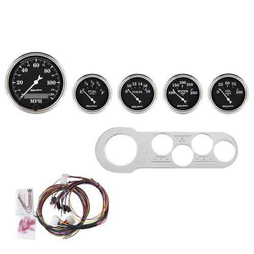 Autometer Direct Fit Dash Kit, Chevy Car 53-54, Mph/Fuel/Oilp/Wtmp/Bat, Otb, Old Tyme Black