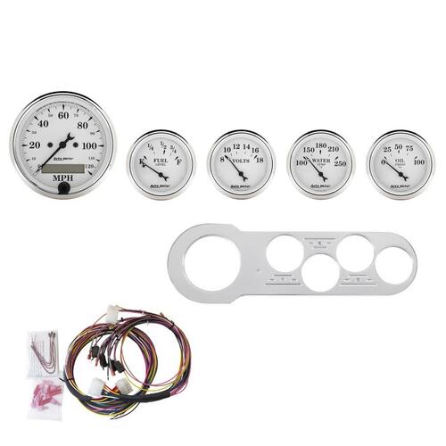 Autometer Direct Fit Dash Kit, Chevy Car 53-54, Mph/Fuel/Oilp/Wtmp/Bat, Otw, Old Tyme White