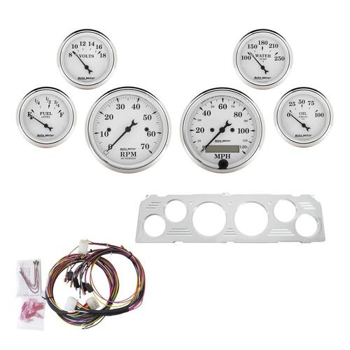 Autometer Direct Fit Dash Kit, Chevy Truck 64-66, Tach/Mph/Fuel/Oilp/Wtmp/Volt, Otw, Old Tyme White