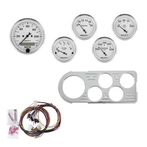 Autometer Direct Fit Dash Kit, Ford Truck 48-50, Mph/Fuel/Oilp/Wtmp/Bat, Otw, Old Tyme White
