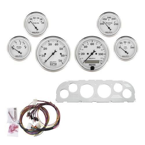 Autometer Direct Fit Dash Kit, Chevy Truck 60-63, Tach/Mph/Fuel/Oilp/Wtmp/Volt, Otw, Old Tyme White