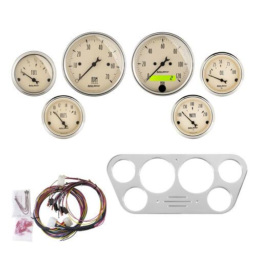 Autometer Direct Fit Dash Kit, Ford Truck 53-55, Tach/Mph/Fuel/Oilp/Wtmp/Volt, Ab, Antique Beige