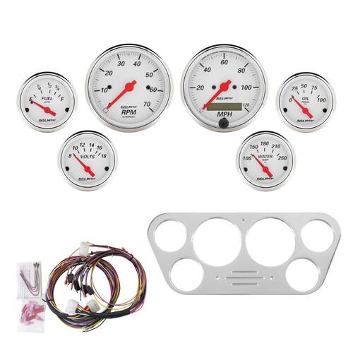 Autometer Direct Fit Dash Kit, Ford Truck 53-55, Tach/Mph/Fuel/Oilp/Wtmp/Volt, Aw, Arctic White
