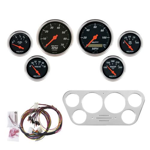 Autometer Direct Fit Dash Kit, Ford Truck 53-55, Tach/Mph/Fuel/Oilp/Wtmp/Volt, Db, Designer Black