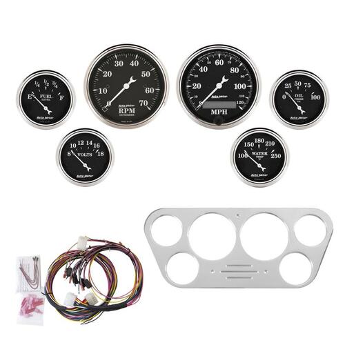 Autometer Direct Fit Dash Kit, Ford Truck 53-55, Tach/Mph/Fuel/Oilp/Wtmp/Volt, Otb, Old Tyme Black