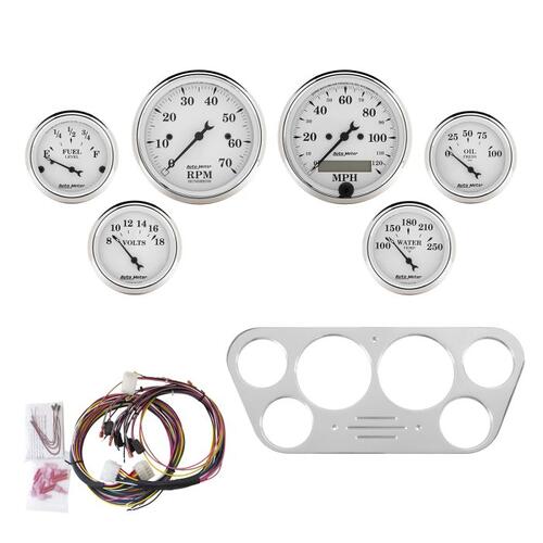 Autometer Direct Fit Dash Kit, Ford Truck 53-55, Tach/Mph/Fuel/Oilp/Wtmp/Volt, Otw, Old Tyme White