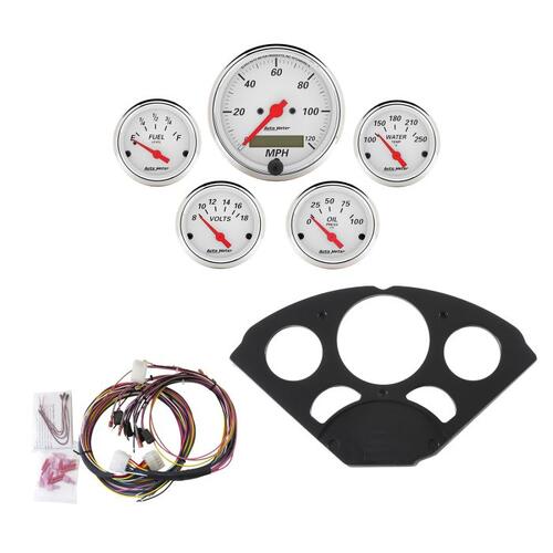Autometer Direct Fit Dash Kit, Chevy 55-56, Mph/Fuel/Oilp/Wtmp/Bat, Aw, Arctic White