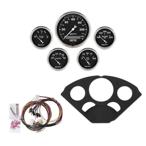 Autometer Direct Fit Dash Kit, Chevy 55-56, Mph/Fuel/Oilp/Wtmp/Bat, Otb, Old Tyme Black