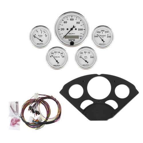Autometer Direct Fit Dash Kit, Chevy 55-56, Mph/Fuel/Oilp/Wtmp/Bat, Otw, Old Tyme White