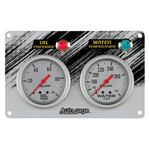 Autometer Gauge PANEL, RACE, Oil Pressure/Water Temp., 2 5/8 in., 100psi/280 Degrees F, Silver, AG