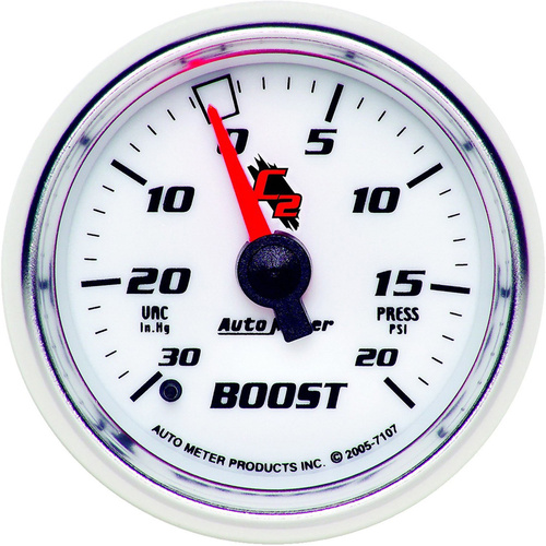 Autometer Gauge, C2, Vacuum/Boost, 2 1/16 in., 30 in. Hg/20psi, Mechanical, Analog, Each