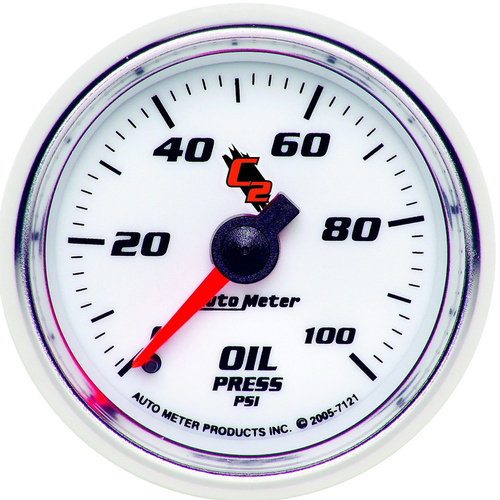 Autometer Gauge, C2, Oil Pressure, 2 1/16 in., 100psi, Mechanical, Analog, Each