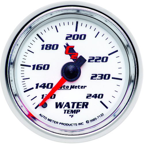 Autometer Gauge, C2, Water Temperature, 2 1/16 in., 120-240 Degrees F, Mechanical, Analog, Each