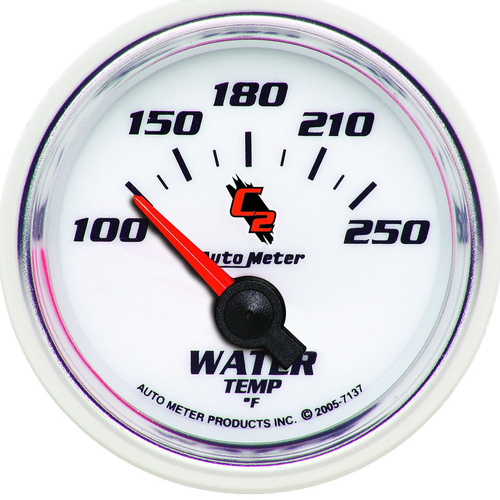 Autometer Gauge, C2, Water Temperature, 2 1/16 in., 100-250 Degrees F, Electrical, Analog, Each