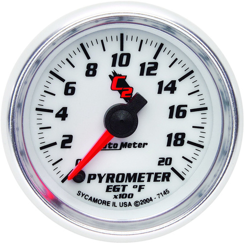 Autometer Gauge, C2, Pyrometer (EGT), 2 1/16 in., 2000 Degrees F, Digital Stepper Motor, Each
