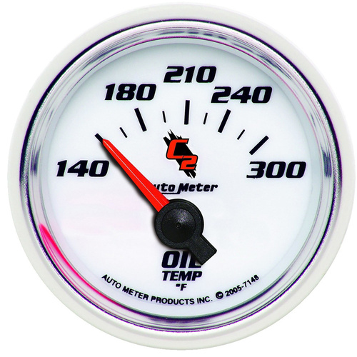 Autometer Gauge, C2, Oil Temperature, 2 1/16 in., 140-300 Degrees F, Electrical, Analog, Each