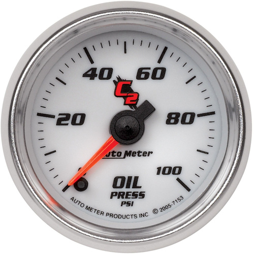 Autometer Gauge, C2, Oil Pressure, 2 1/16 in., 100psi, Digital Stepper Motor, Analog, Each