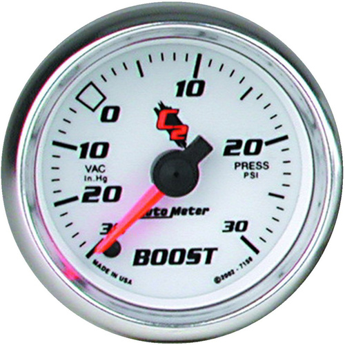 Autometer Gauge, C2, Vacuum/Boost, 2 1/16 in., 30 in. Hg/30psi, Digital Stepper Motor, Each