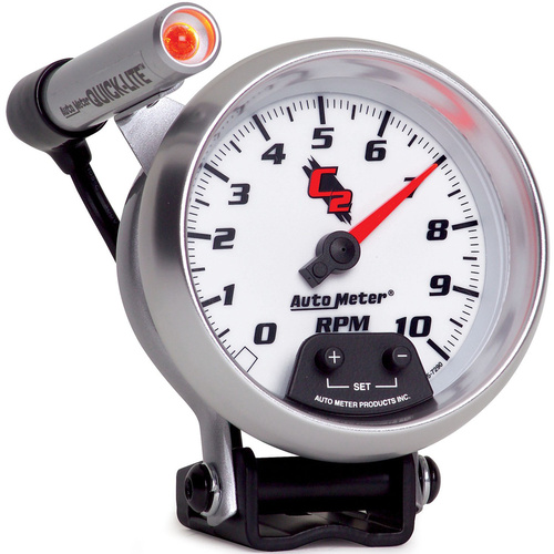 Autometer Gauge, C2, Tachometer, 3 3/4 in., 0-10K RPM, Pedestal w/ EXT. Quick-Lite, Analog, Each