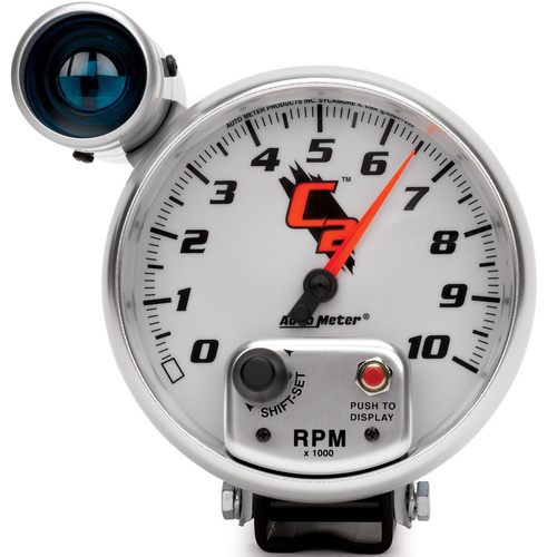 Autometer Gauge, C2, Tachometer, 5 in., 0-10K RPM, Pedestal w/ EXT. Shift-Lite, Analog, Each