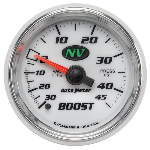 Autometer Gauge, Vac/Boost, 2 1/16", 30Inhg-45Psi, Mechanical, Nv, Nv