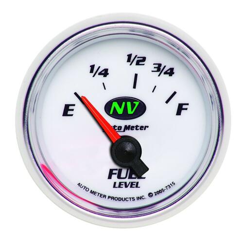 Autometer Gauge, Fuel Level, 2 1/16", 73Ωe To 10Ωf, Elec, Nv, Nv