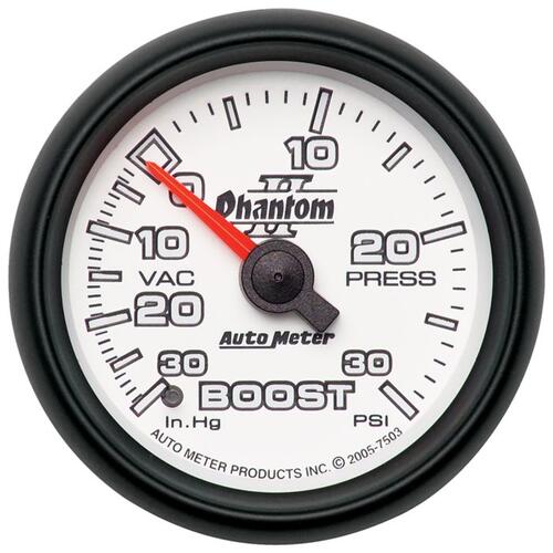 Autometer Gauge, Vac/Boost, 2 1/16", 30Inhg-30Psi, Mechanical, Phantom Ii, Phantom Ii