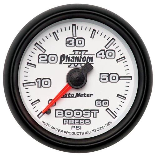 Autometer Gauge, Boost, 2 1/16", 60Psi, Mechanical, Phantom Ii, Phantom Ii