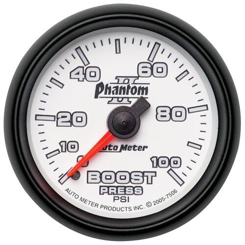 Autometer Gauge, Boost, 2 1/16", 100Psi, Mechanical, Phantom Ii, Phantom Ii