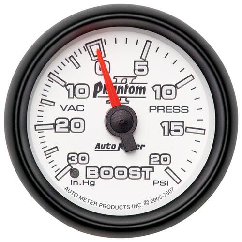 Autometer Gauge, Vac/Boost, 2 1/16", 30Inhg-20Psi, Mechanical, Phantom Ii, Phantom Ii