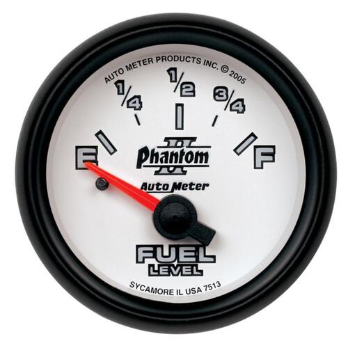 Autometer Gauge, Fuel Level, 2 1/16", 0Ωe To 90Ωf, Elec, Phantom Ii, Phantom Ii