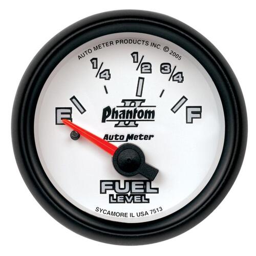 Autometer Gauge, Fuel Level, 2 1/16", 73Ωe To 10Ωf, Elec, Phantom Ii, Phantom Ii