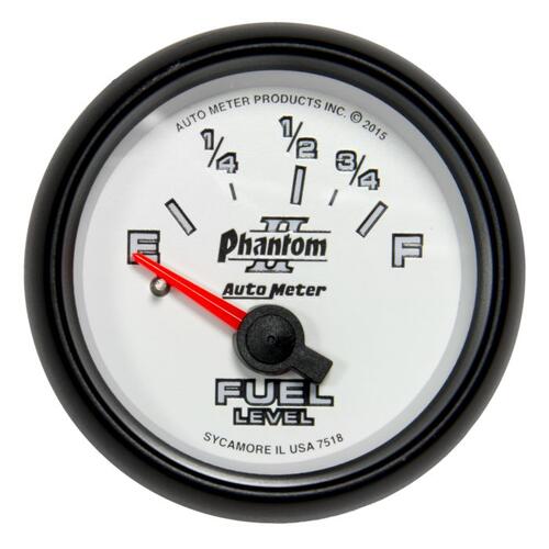 Autometer Gauge, Fuel Level, 2 1/16", 16Ωe To 158Ωf, Elec, Phantom Ii, Phantom Ii